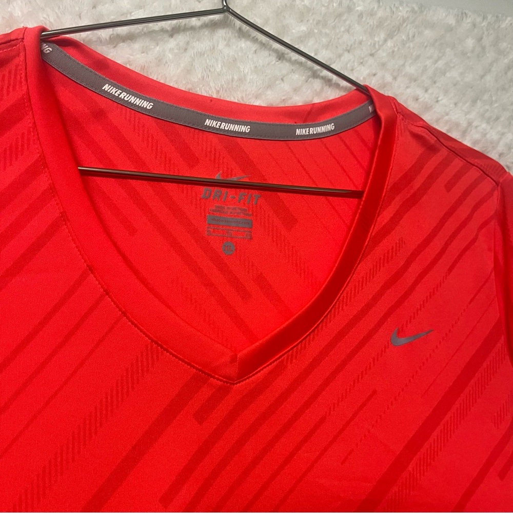 Nike Womens Striped Bright Orange Red Short Sleeve Tee Polyester Size XL - Picture 2 of 7